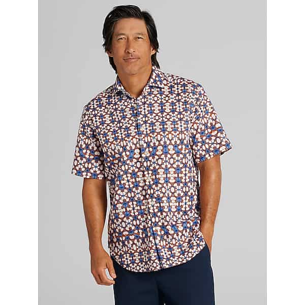 Joseph Abboud Big & Tall Men's Modern Fit Linen Blend Button Up Shirt Navy/Rust - Size: 4XLT TMW6BFM51033