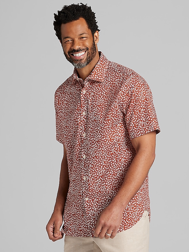 Joseph Abboud Big & Tall Men's Modern Fit Button Up Shirt , Rust / Brown