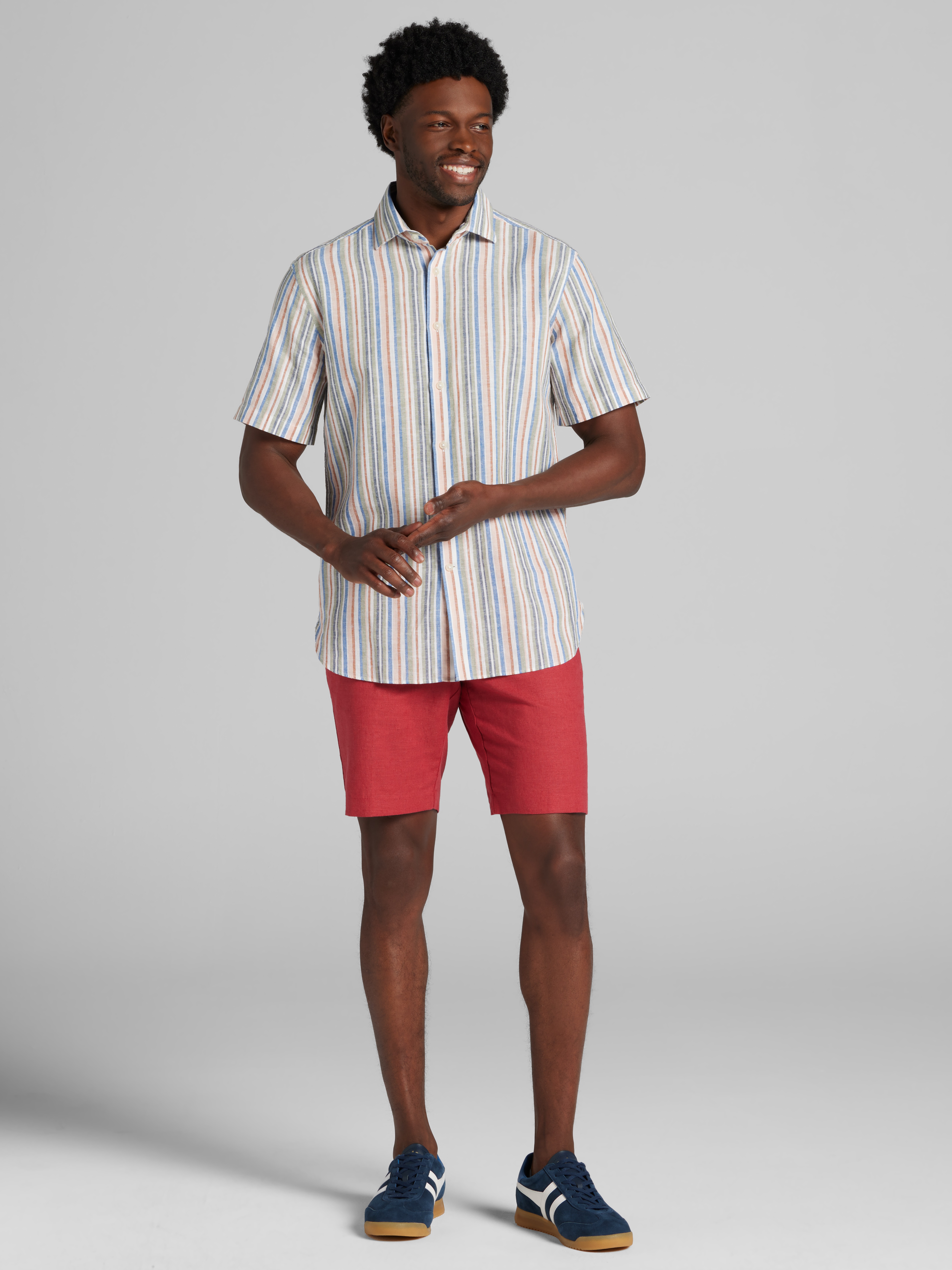 Modern Fit Short Sleeve Linen Blend Button Up Shirt