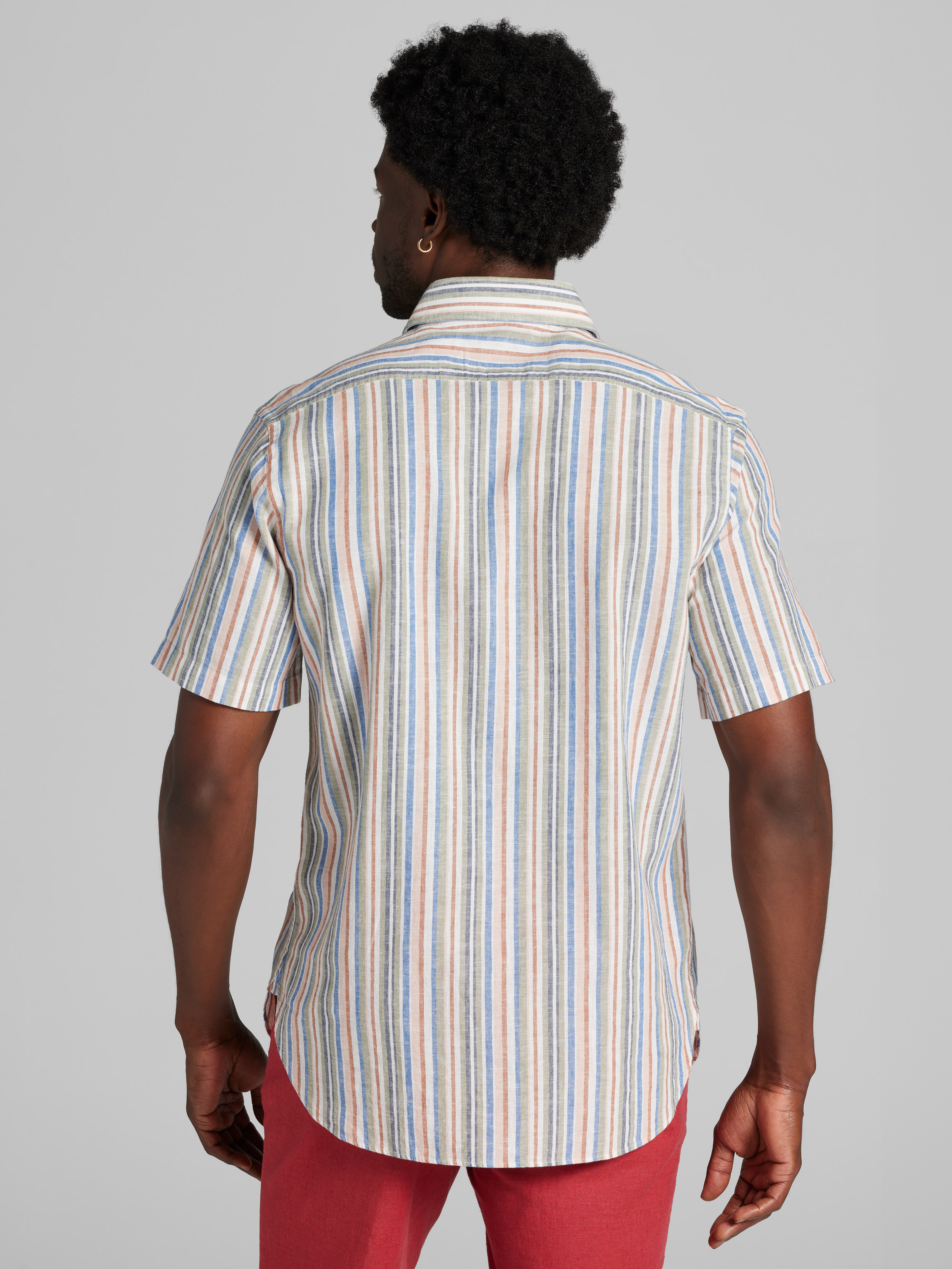 Modern Fit Short Sleeve Linen Blend Button Up Shirt