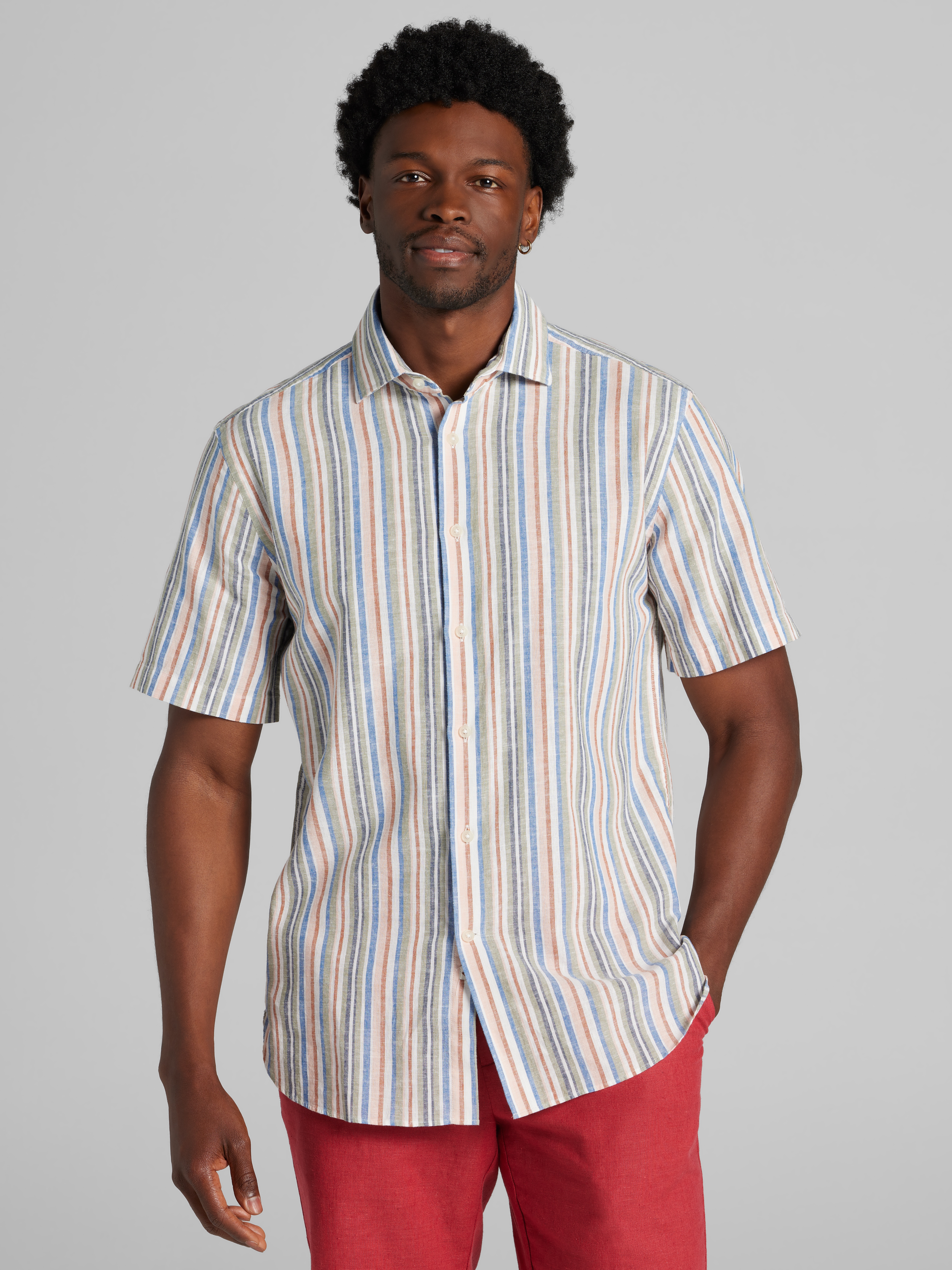 ★★ ★★ Linen blend button down shirt T12F1WS Joseph Abboud Modern Fit Linen Blend Button Up Shirt
