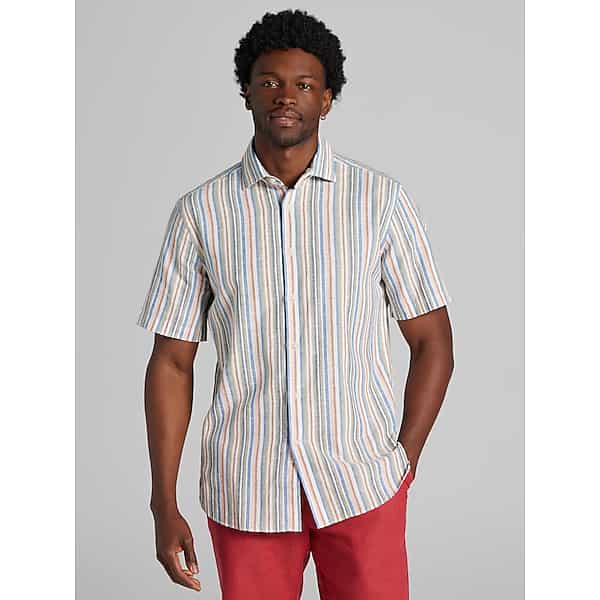 Joseph Abboud Men's Modern Fit Linen Blend Button Up Shirt Multi - Size: LT TMW6BFT50598