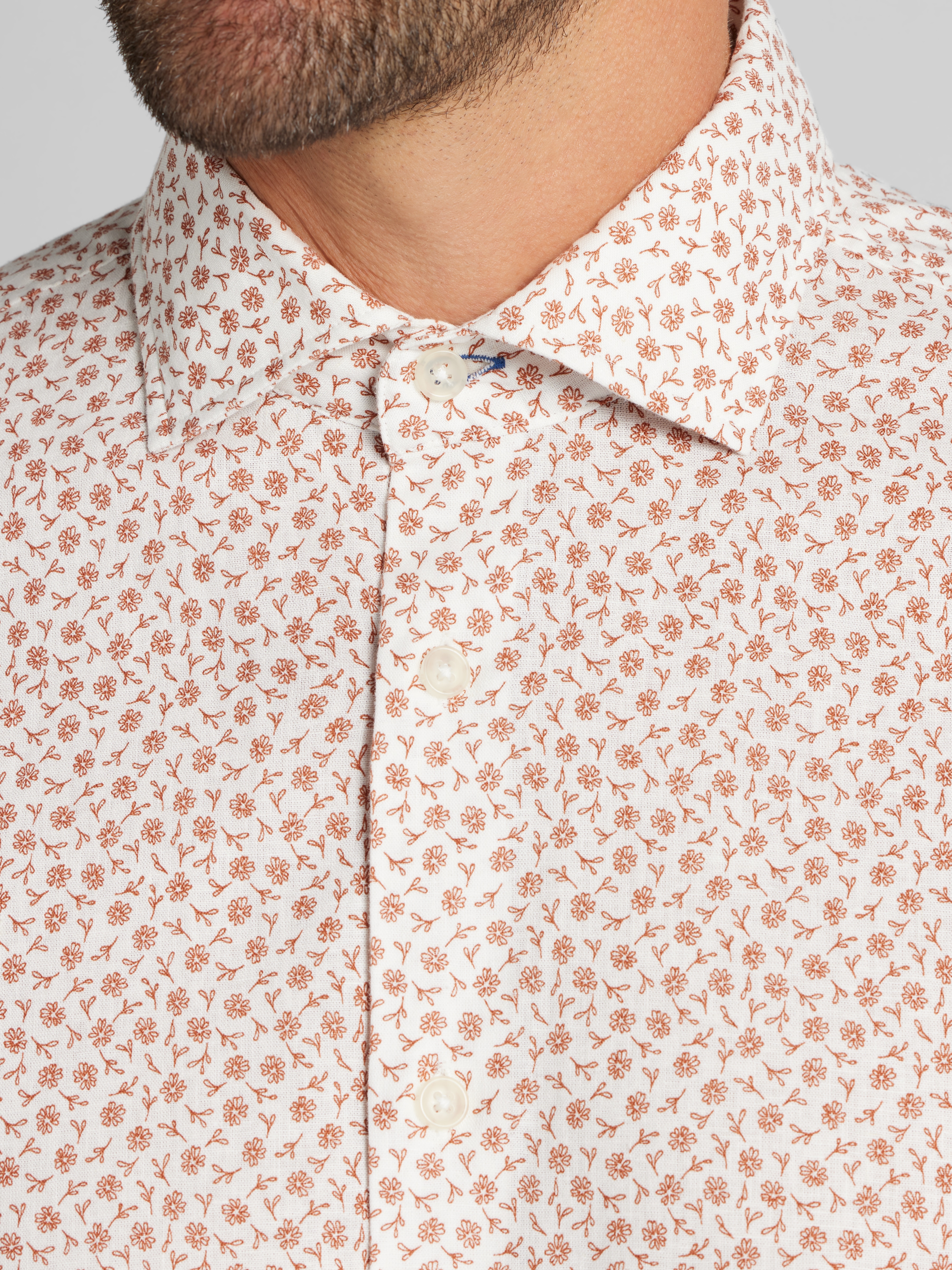 Modern Fit Linen Blend Floral Button Up Shirt