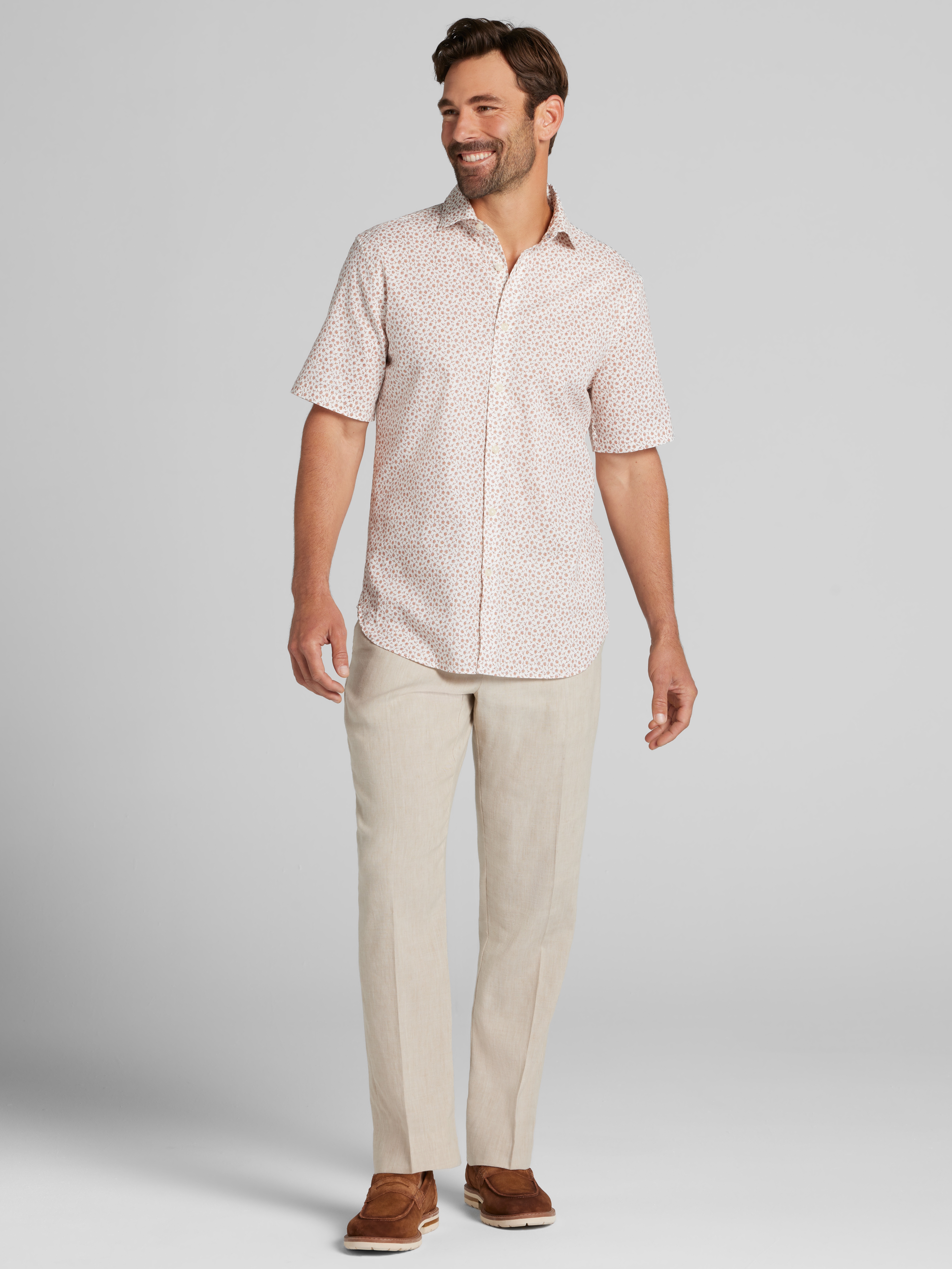 Modern Fit Short Sleeve Linen Blend Button Up Shirt