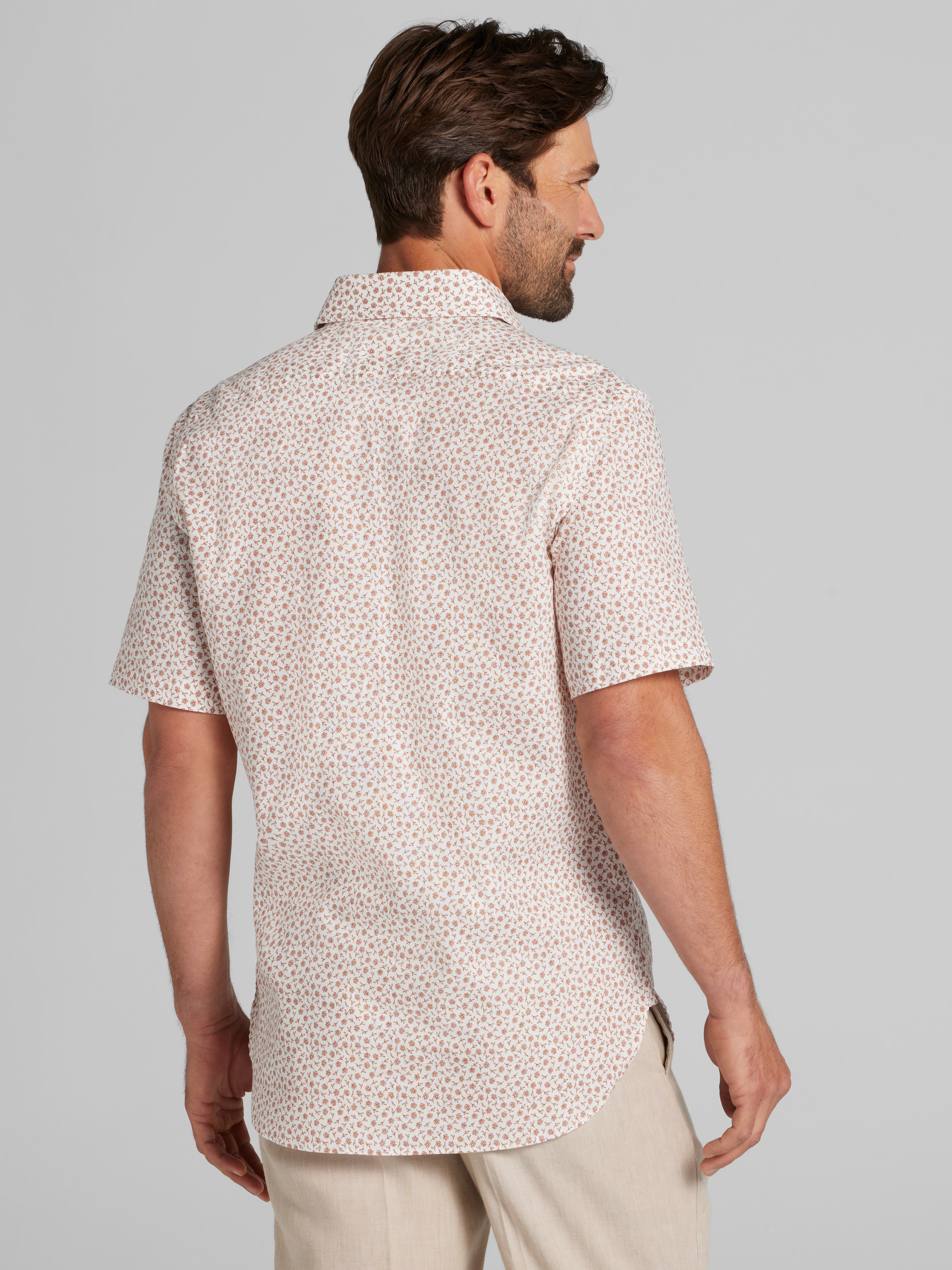 Modern Fit Short Sleeve Linen Blend Button Up Shirt