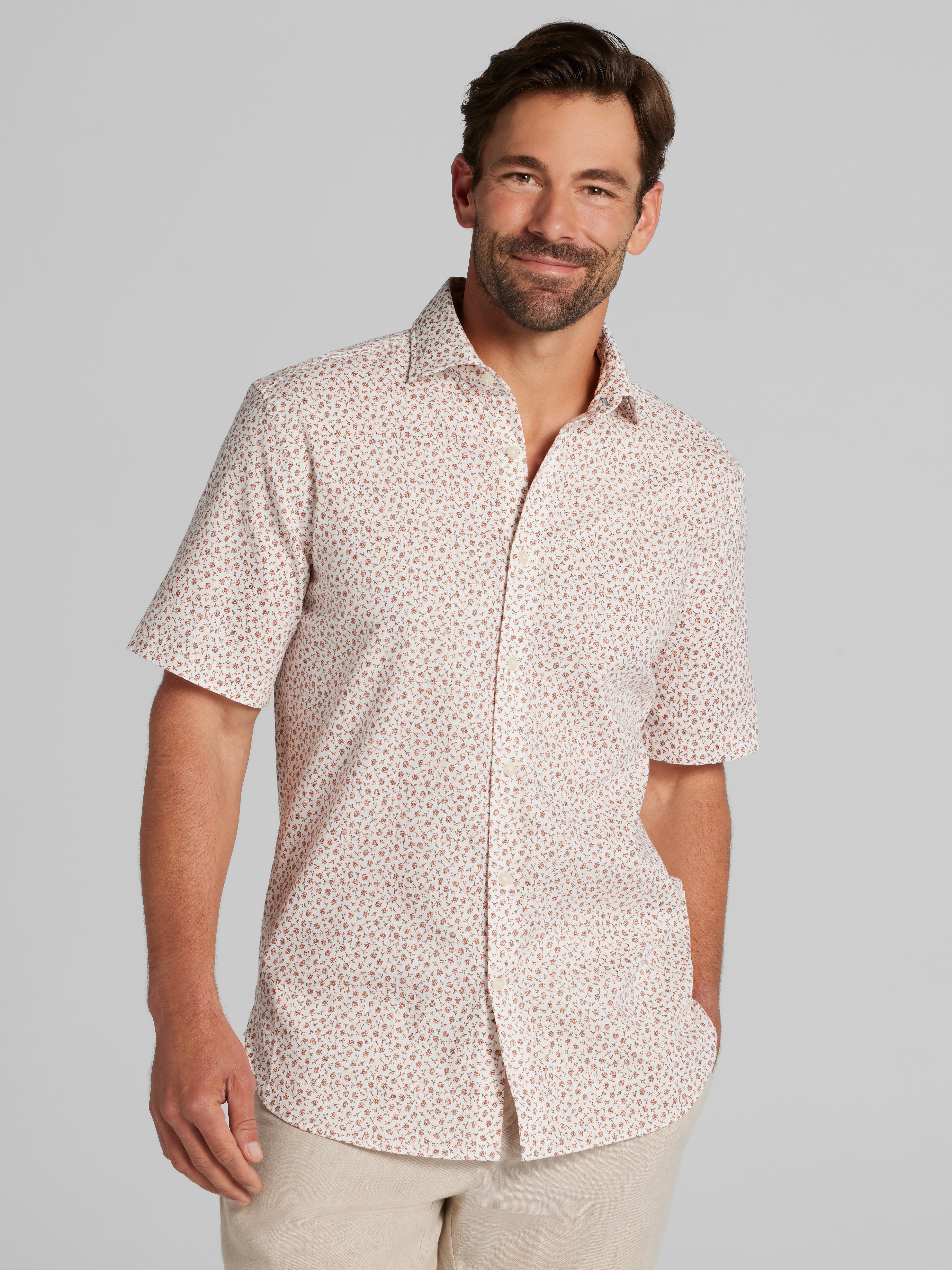 ★★ ★★ Linen blend button down shirt T12F1WS Joseph Abboud Modern Fit Linen Blend Floral Button Up Shirt