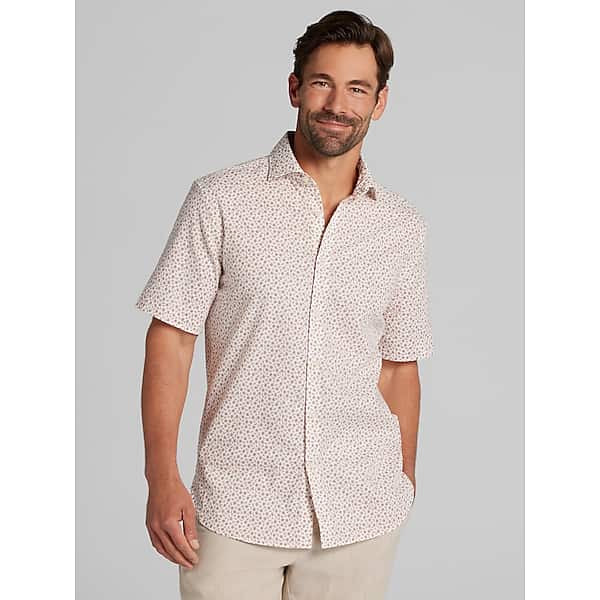Joseph Abboud Men's Modern Fit Linen Blend Button Up Shirt White/Rust - Size: LT TMW6BFV50555