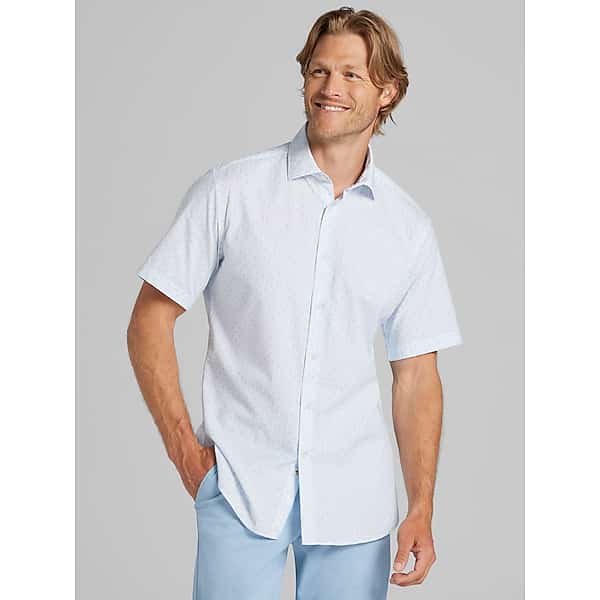 Joseph Abboud Men's Modern Fit Short Sleeve Button Up Shirt Light Blue - Size: 1X TMW6BFX50193