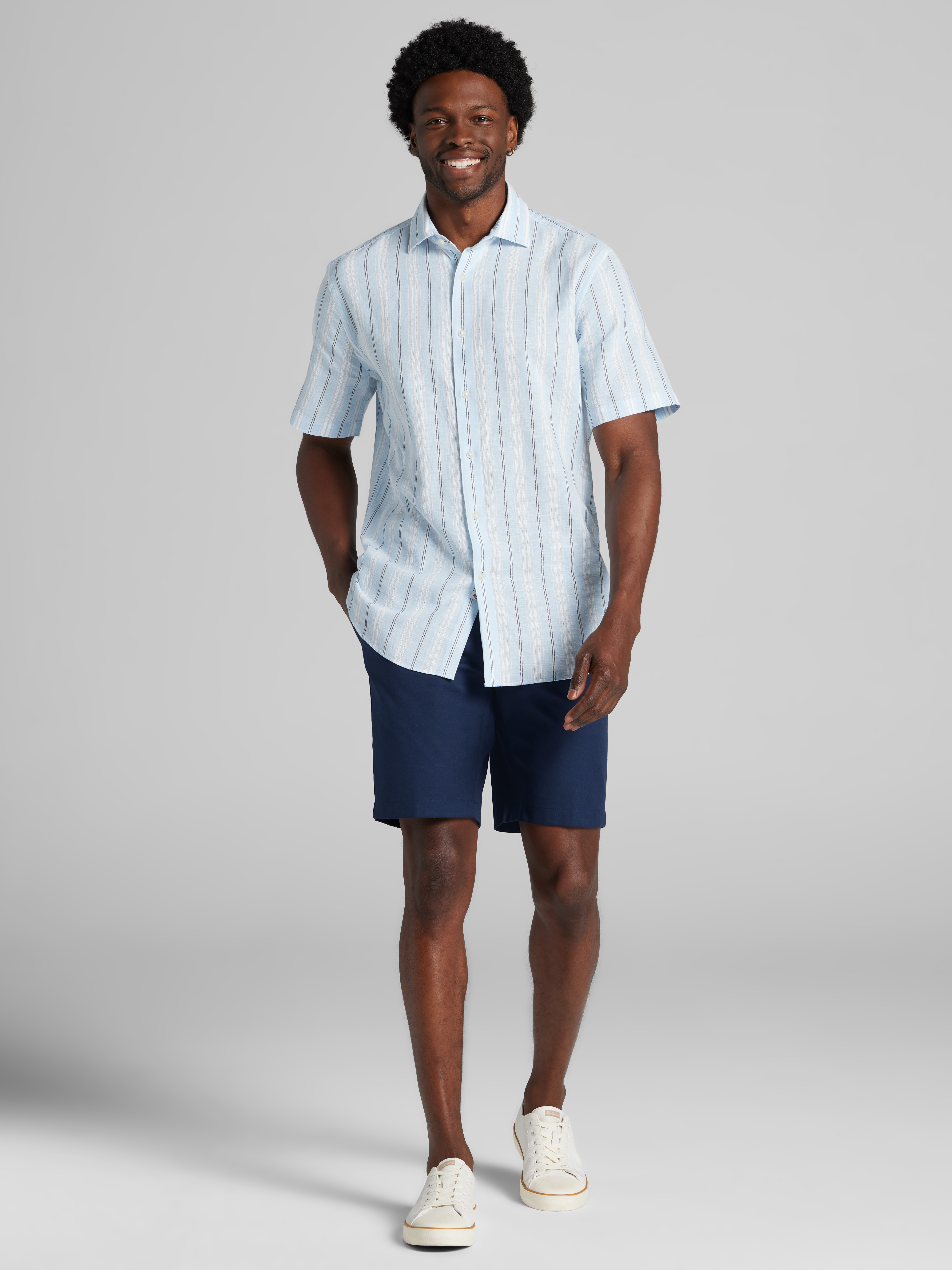 Modern Fit Stripe Linen Blend Button Up Shirt
