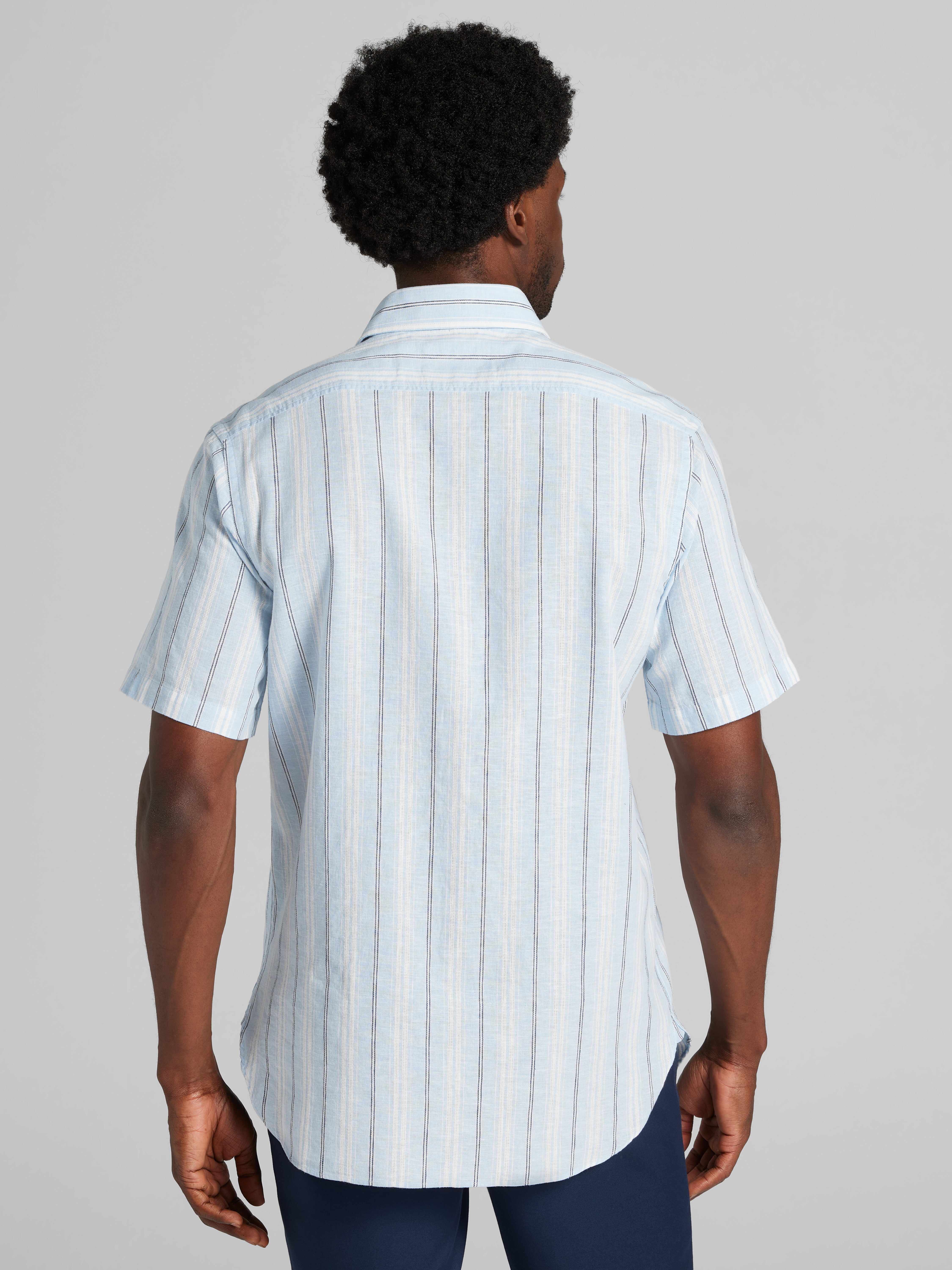 Modern Fit Stripe Linen Blend Button Up Shirt