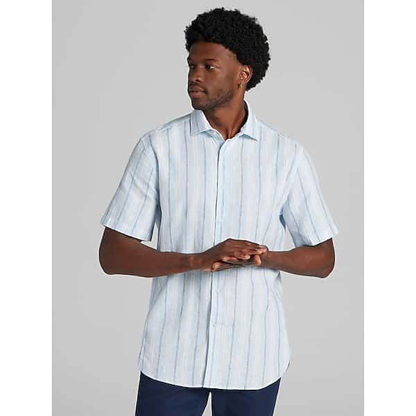 Joseph Abboud Men's Modern Fit Linen Blend Button Up Shirt Light Blue - Size: 4XLT TMW6BG151093