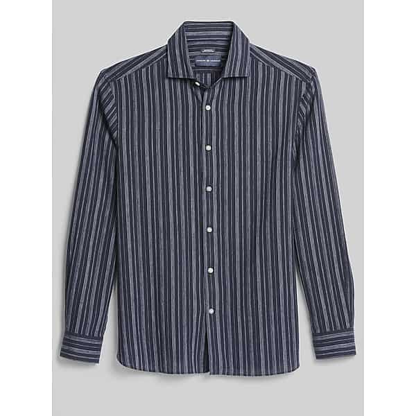 Joseph Abboud Men's Modern Fit Linen Blend Button Up Shirt Navy/Light Blue - Size: XXL TMW6BG350001