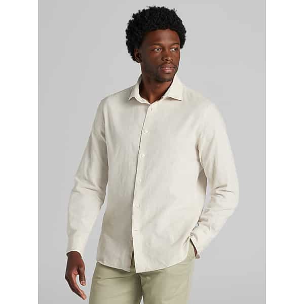 Joseph Abboud Men's Modern Fit Linen Blend Button Up Shirt Natural - Size: 3XLT TMW6BG550921