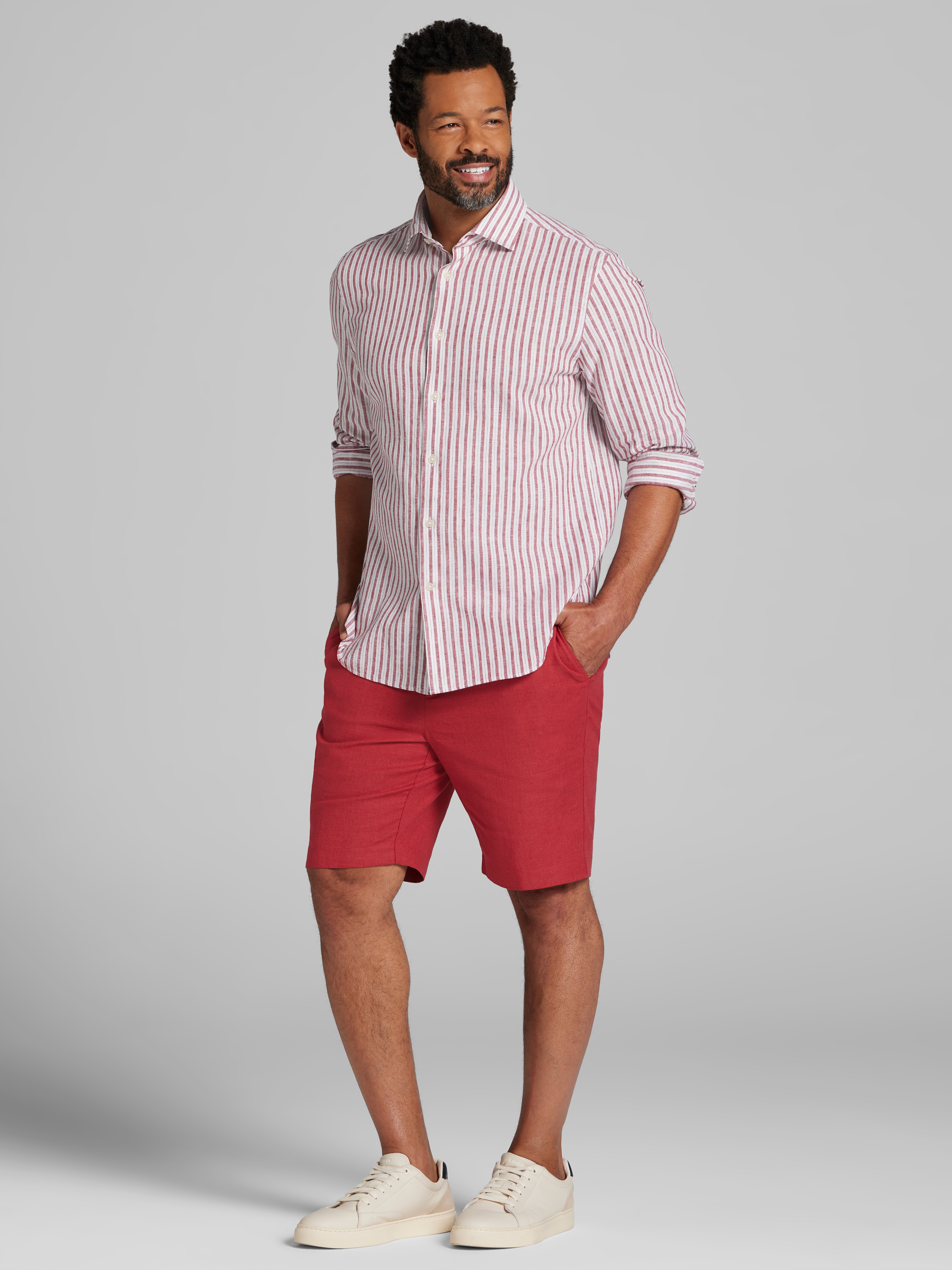 Modern Fit Linen Blend Button Up Shirt