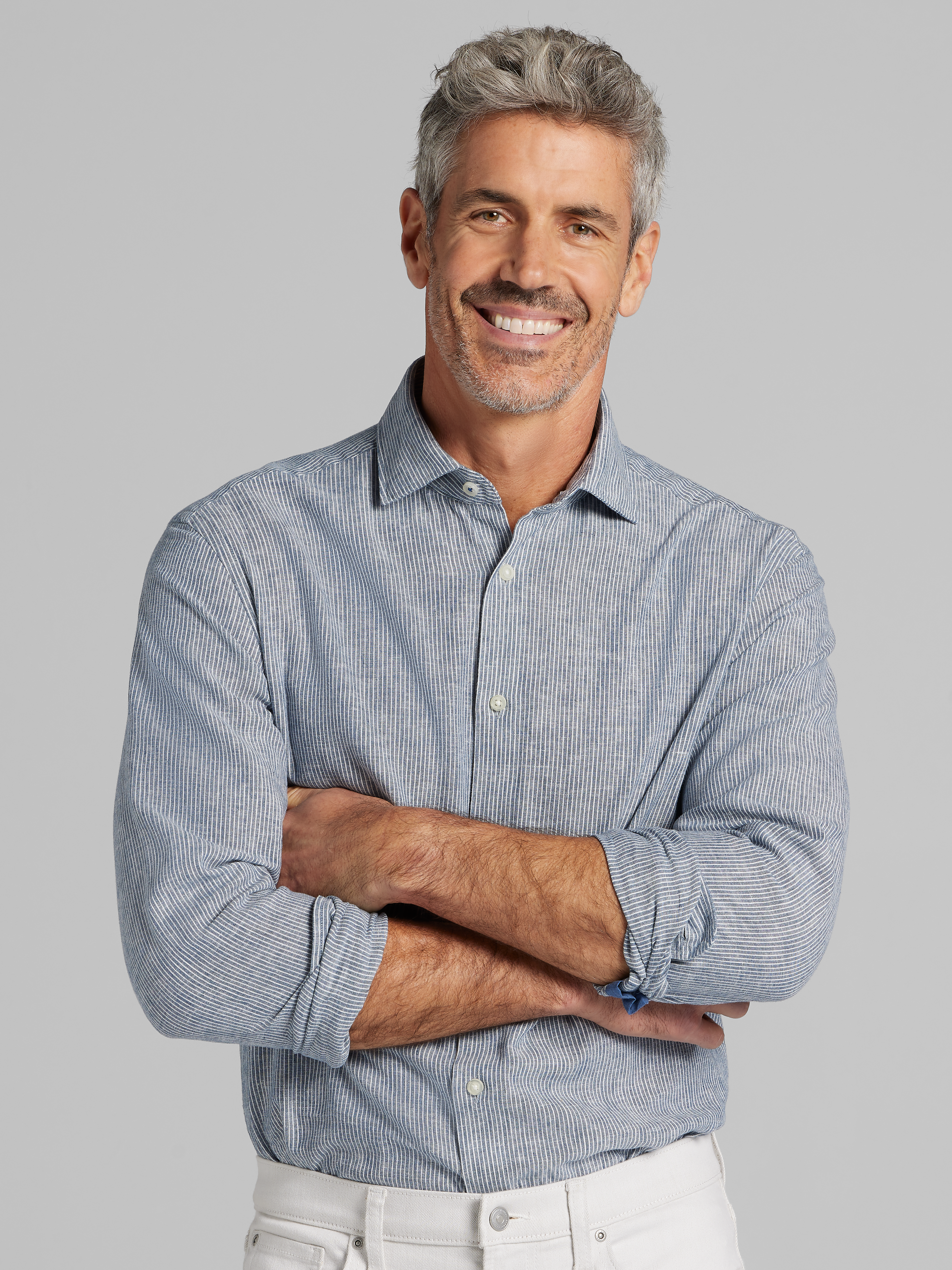 Modern Fit Linen Blend Button Up Shirt