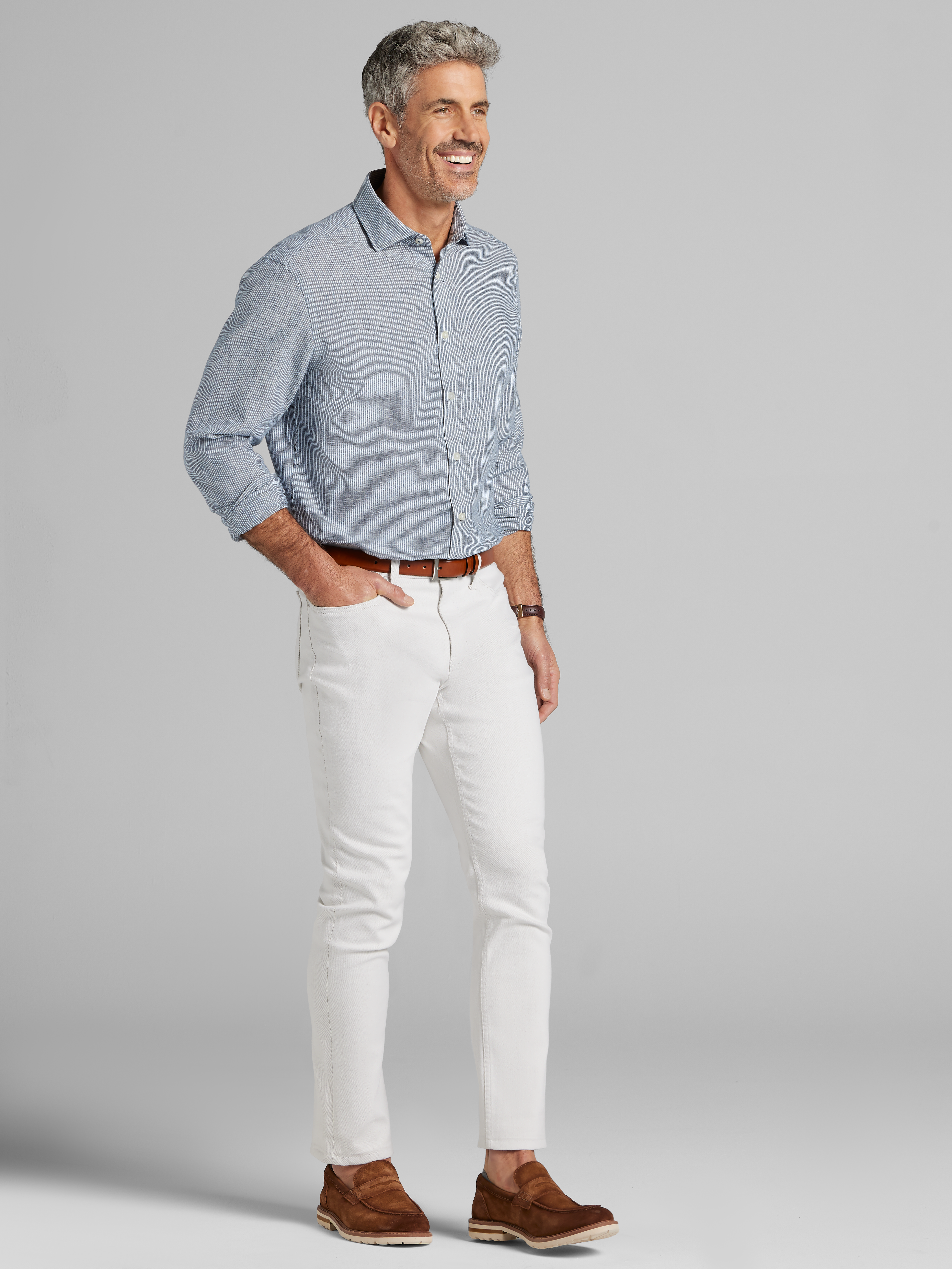 Modern Fit Linen Blend Button Up Shirt