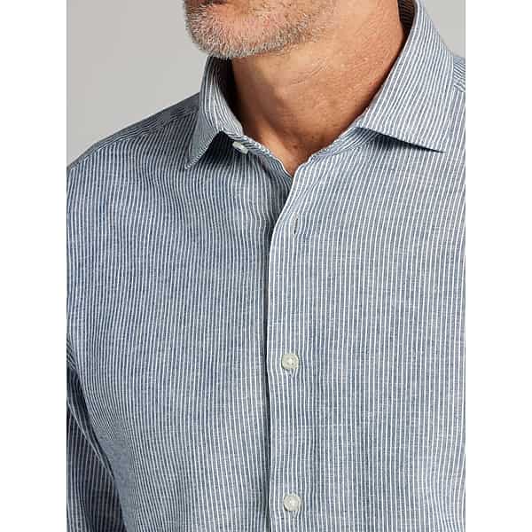 Joseph Abboud Big & Tall Men's Modern Fit Linen Blend Button Up Shirt Navy/White - Size: XXL TMW6BG950001