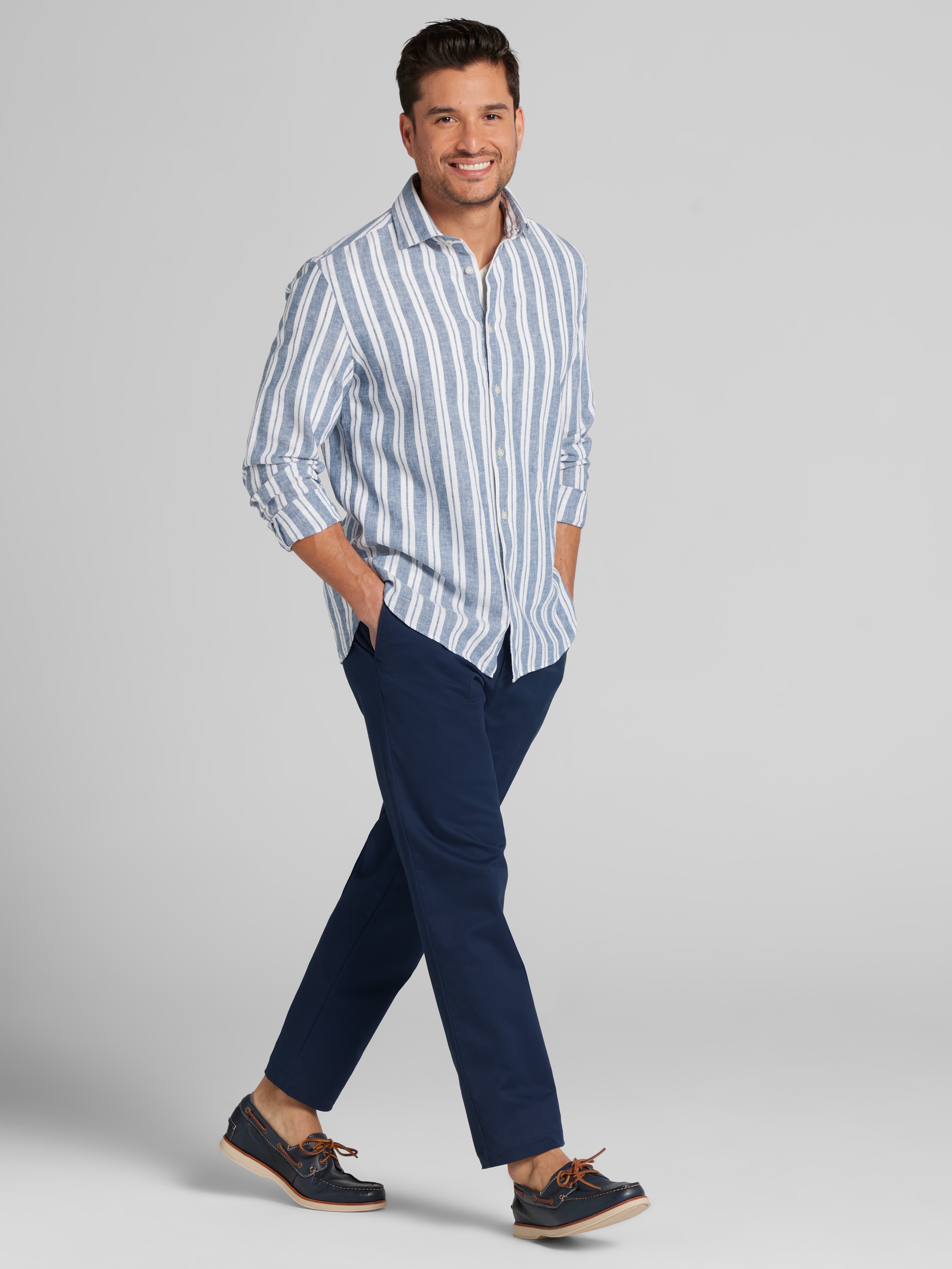 Modern Fit Linen Blend Button Up Shirt