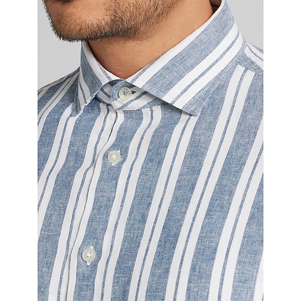 Joseph Abboud Big & Tall Men's Modern Fit Linen Blend Button Up Shirt Navy/White - Size: 2X TMW6BGB50201