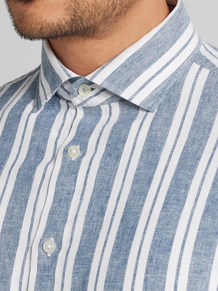 Joseph Abboud Modern Fit Linen Blend Button Up Shirt, Navy/White - Blue |  Long Sleeve Button Up Shirts | Men's Wearhouse