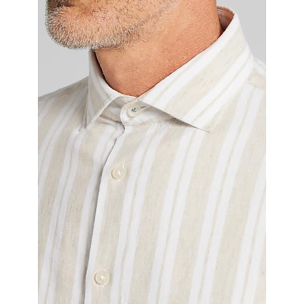 Joseph Abboud Big & Tall Men's Modern Fit Linen Blend Button Up Shirt Taupe/White - Size: 4XLT TMW6BGB51020