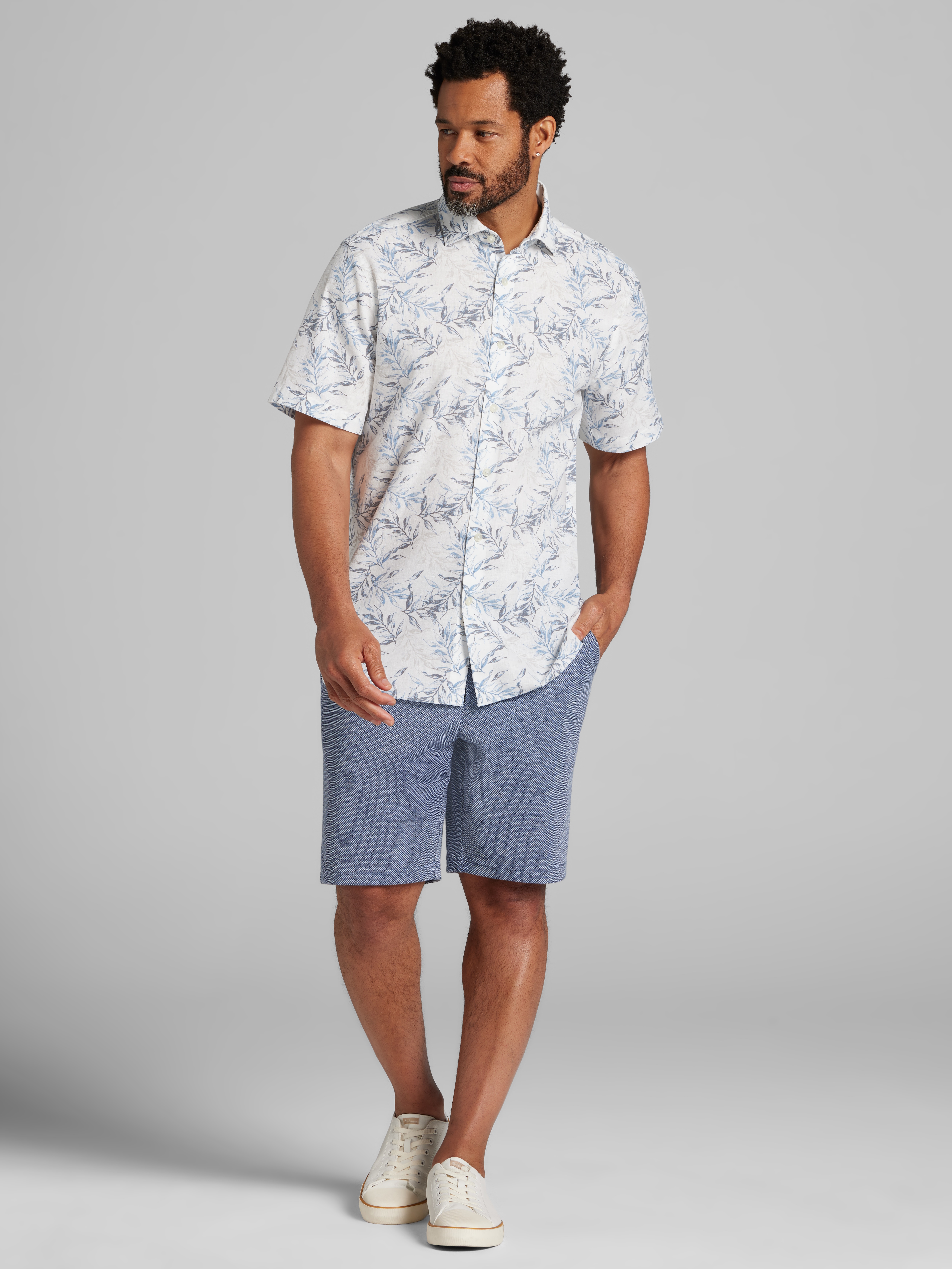 Modern Fit Short Sleeve Linen Blend Button Up Shirt