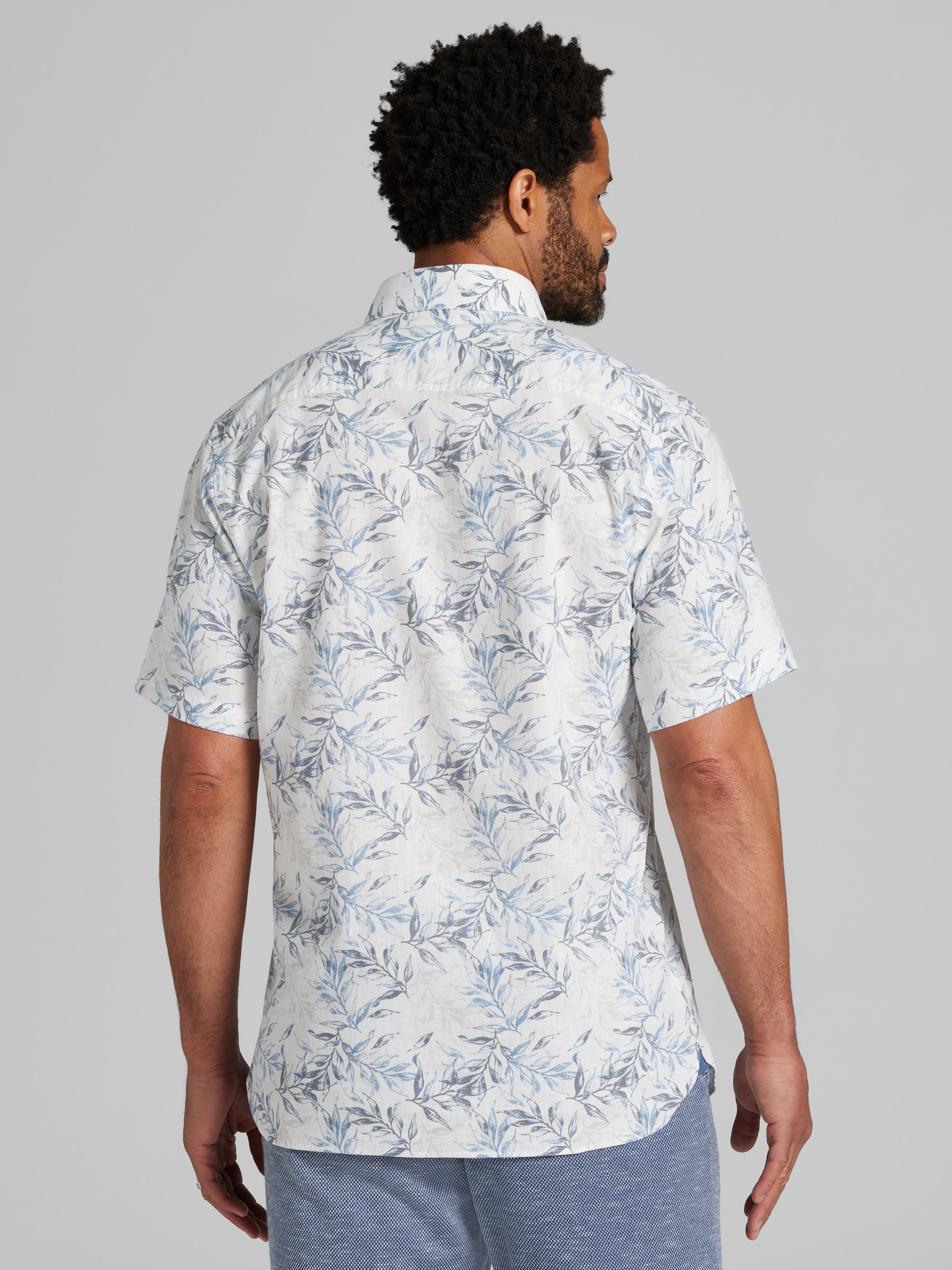 Modern Fit Short Sleeve Linen Blend Button Up Shirt