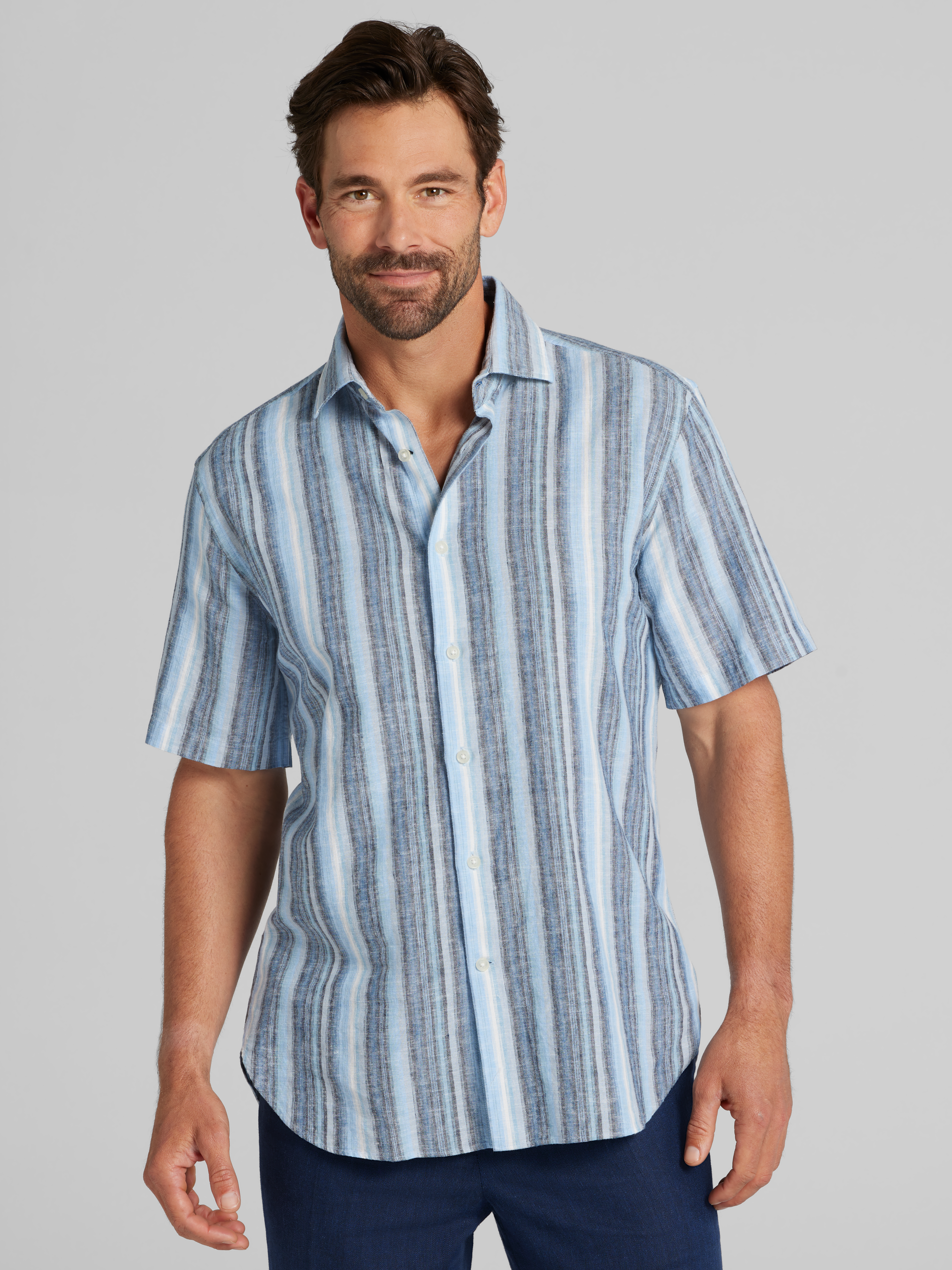 Modern Fit Short Sleeve Linen Blend Button Up Shirt