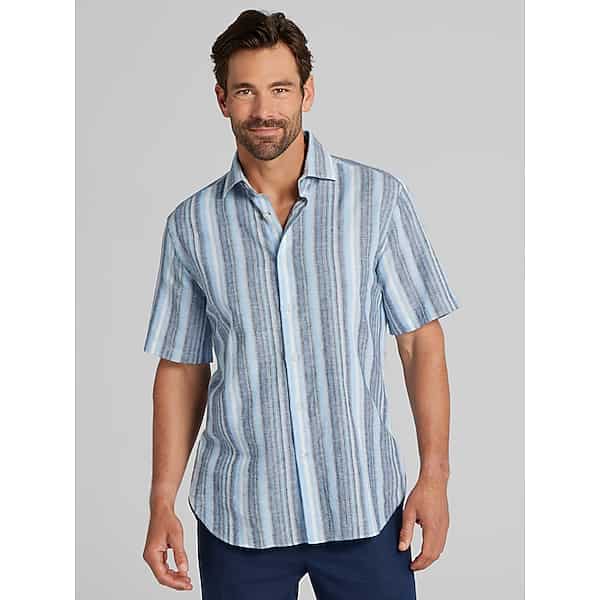 Joseph Abboud Big & Tall Men's Modern Fit Linen Blend Button Up Shirt Blue - Size: 1X TMW6BGF50114