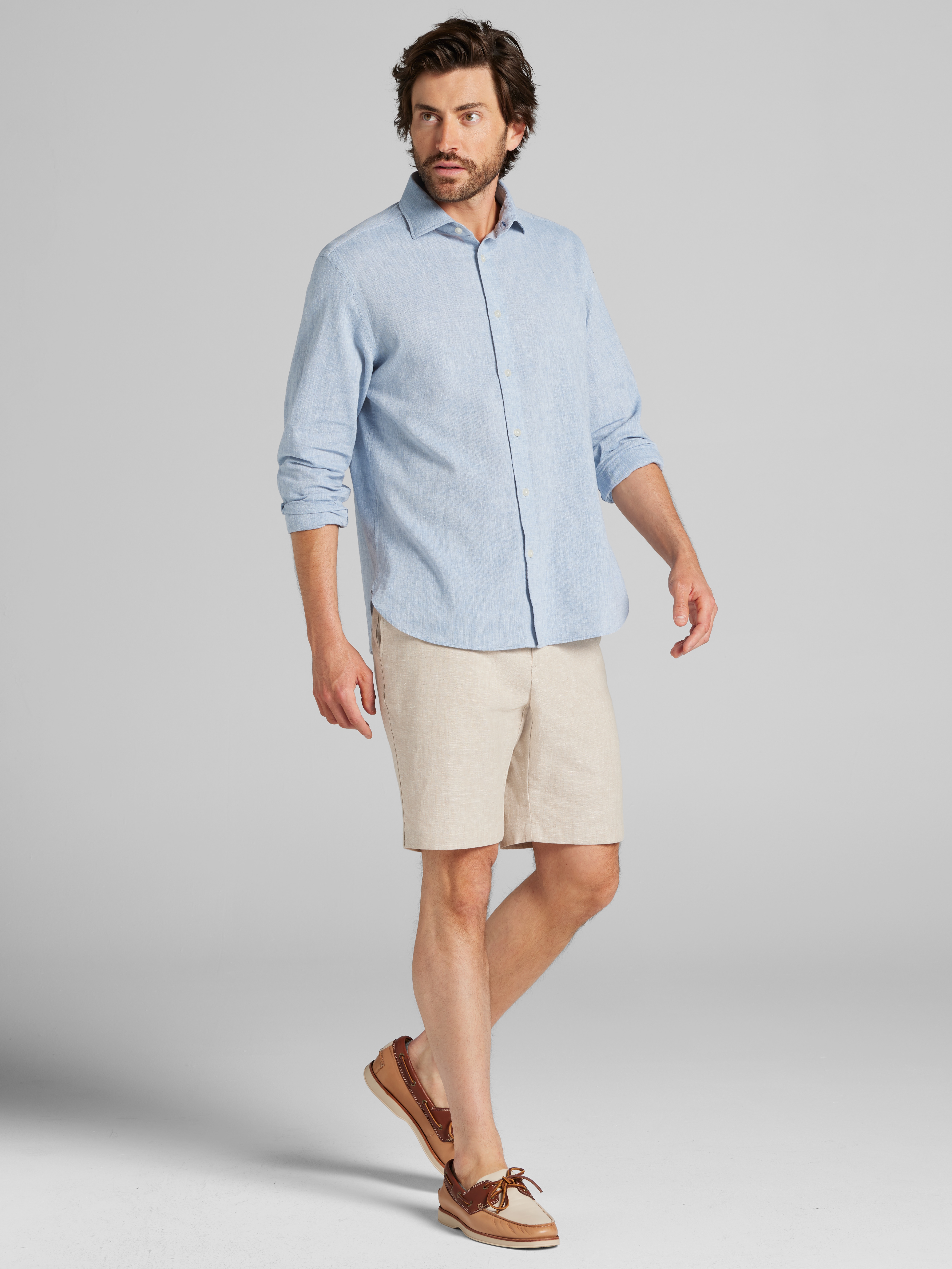 Modern Fit Linen Blend Button Up Shirt