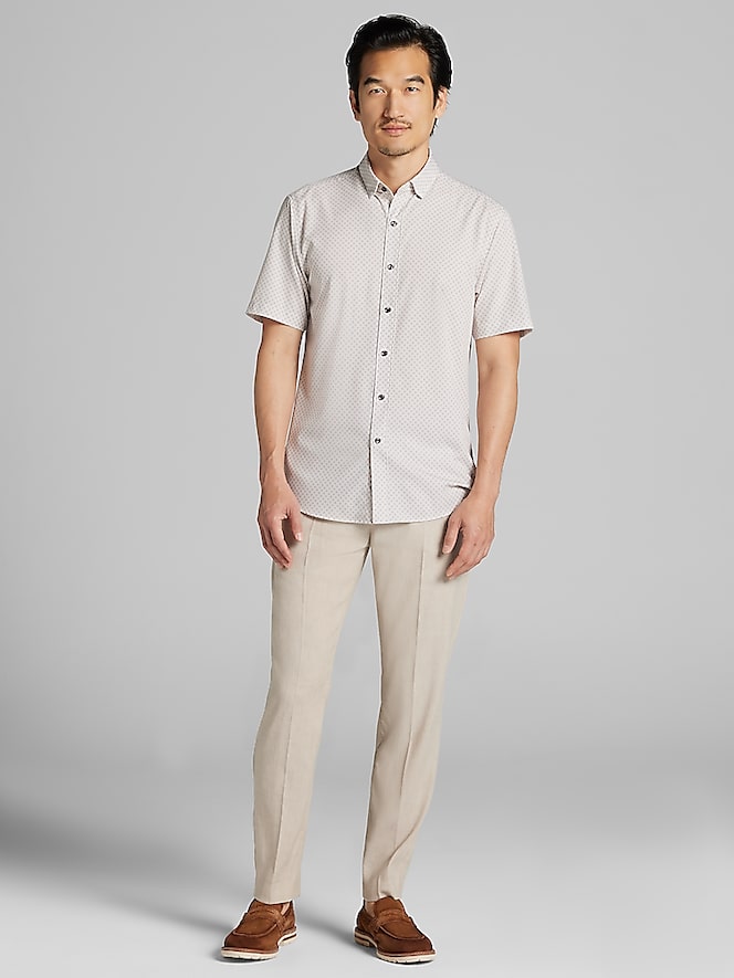 Awearness Kenneth Cole Slim Fit 4-Way Stretch Short Sleeve Button Up Shirt