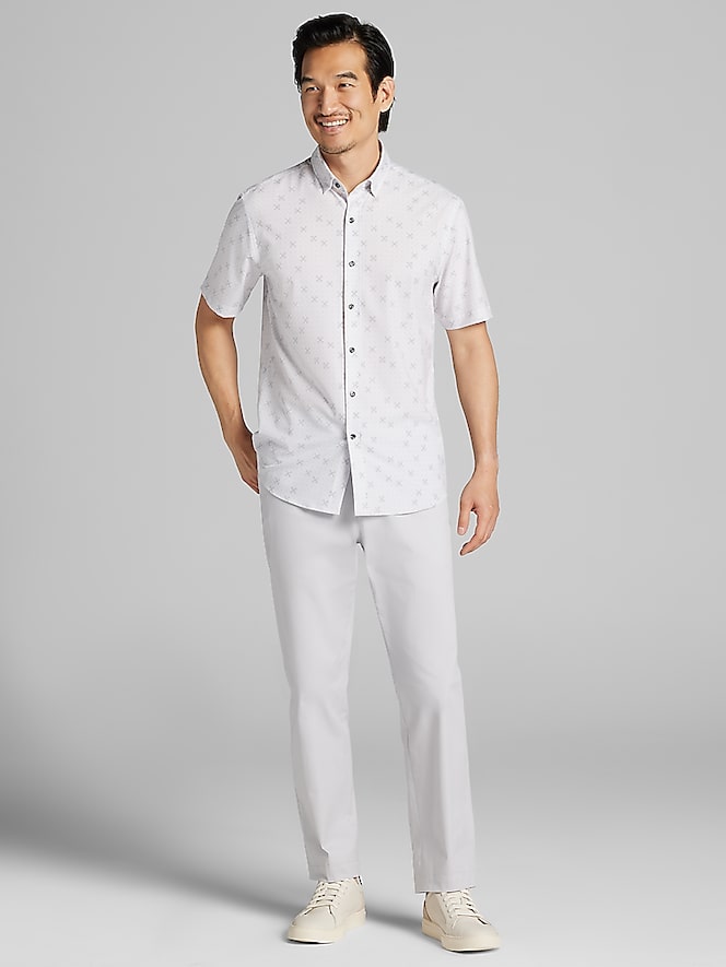 Awearness Kenneth Cole Slim Fit 4-Way Stretch Short Sleeve Button Up Shirt