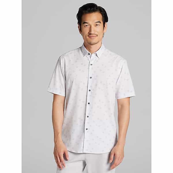 Awearness Kenneth Cole Men's Slim Fit 4-Way Stretch Short Sleeve Button Up Shirt Med Grey - Size: LT TMW6BGP50504