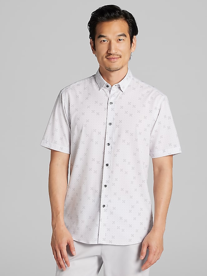 Awearness Kenneth Cole Slim Fit 4-Way Stretch Short Sleeve Button Up Shirt