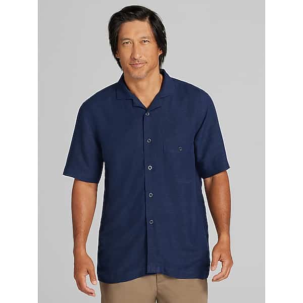 Joseph Abboud Big & Tall Men's Modern Fit Woven Camp Shirt Navy - Size: 2X TMW6B4850201