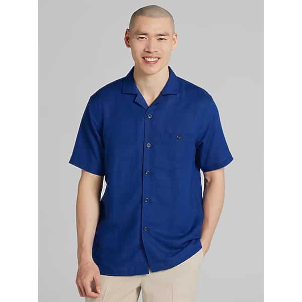 Joseph Abboud Big & Tall Men's Modern Fit Woven Camp Shirt Royal - Size: 4XLT TMW6B4851031