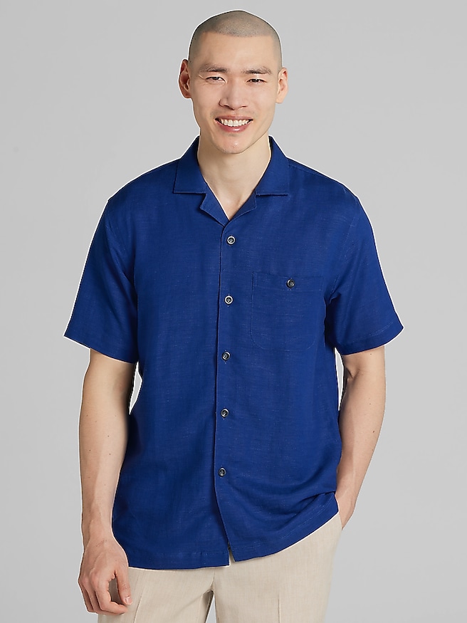 Joseph Abboud Men's Modern Fit Woven Camp Shirt , Royal / Blue