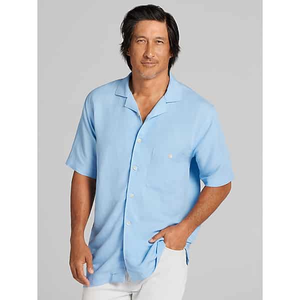 Joseph Abboud Big & Tall Men's Modern Fit Woven Camp Shirt Light Blue - Size: XXL TMW6B4850091