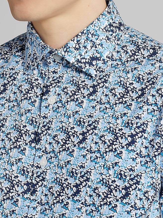 Joseph Abboud Men's Modern Fit Painted Abstract Floral Button Up Shirt , Blue