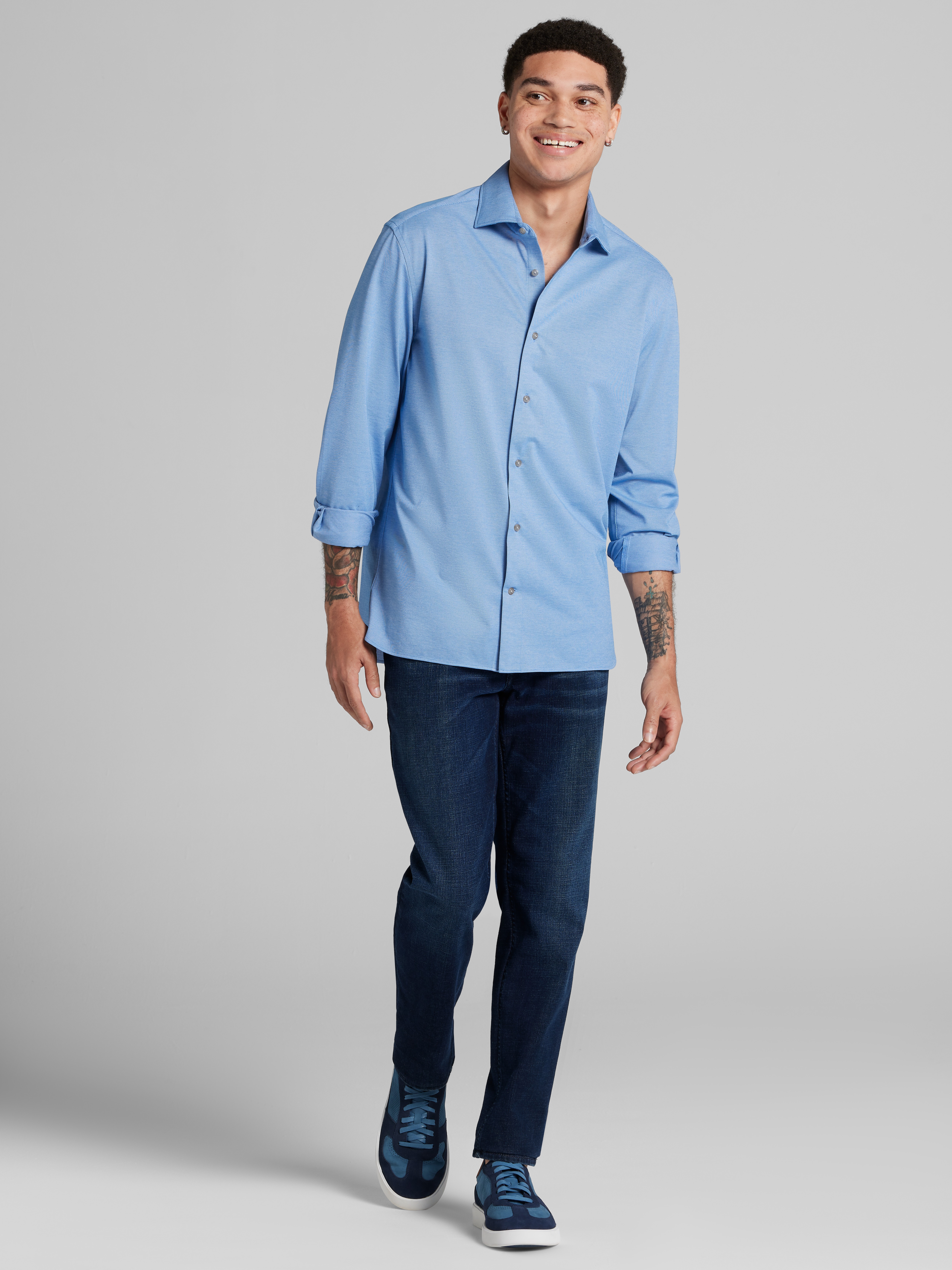 Modern Fit Performance 4-Way Stretch Button Up Shirt