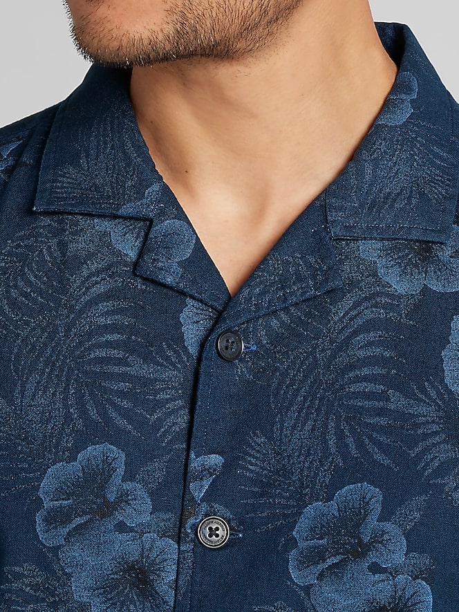 Joseph Abboud Modern Fit Hibiscus Linen Blend Camp Shirt
