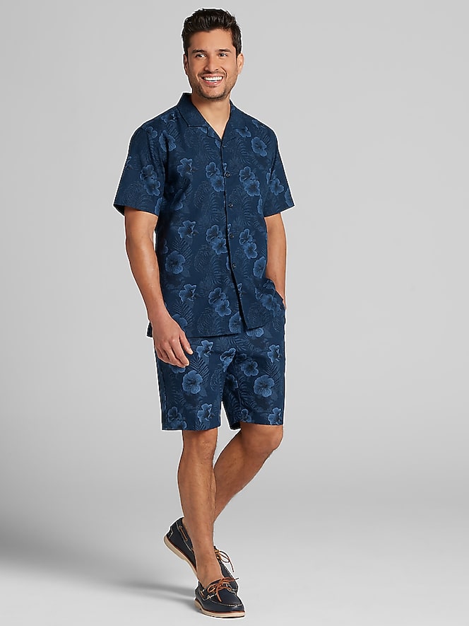 Joseph Abboud Modern Fit Hibiscus Linen Blend Camp Shirt