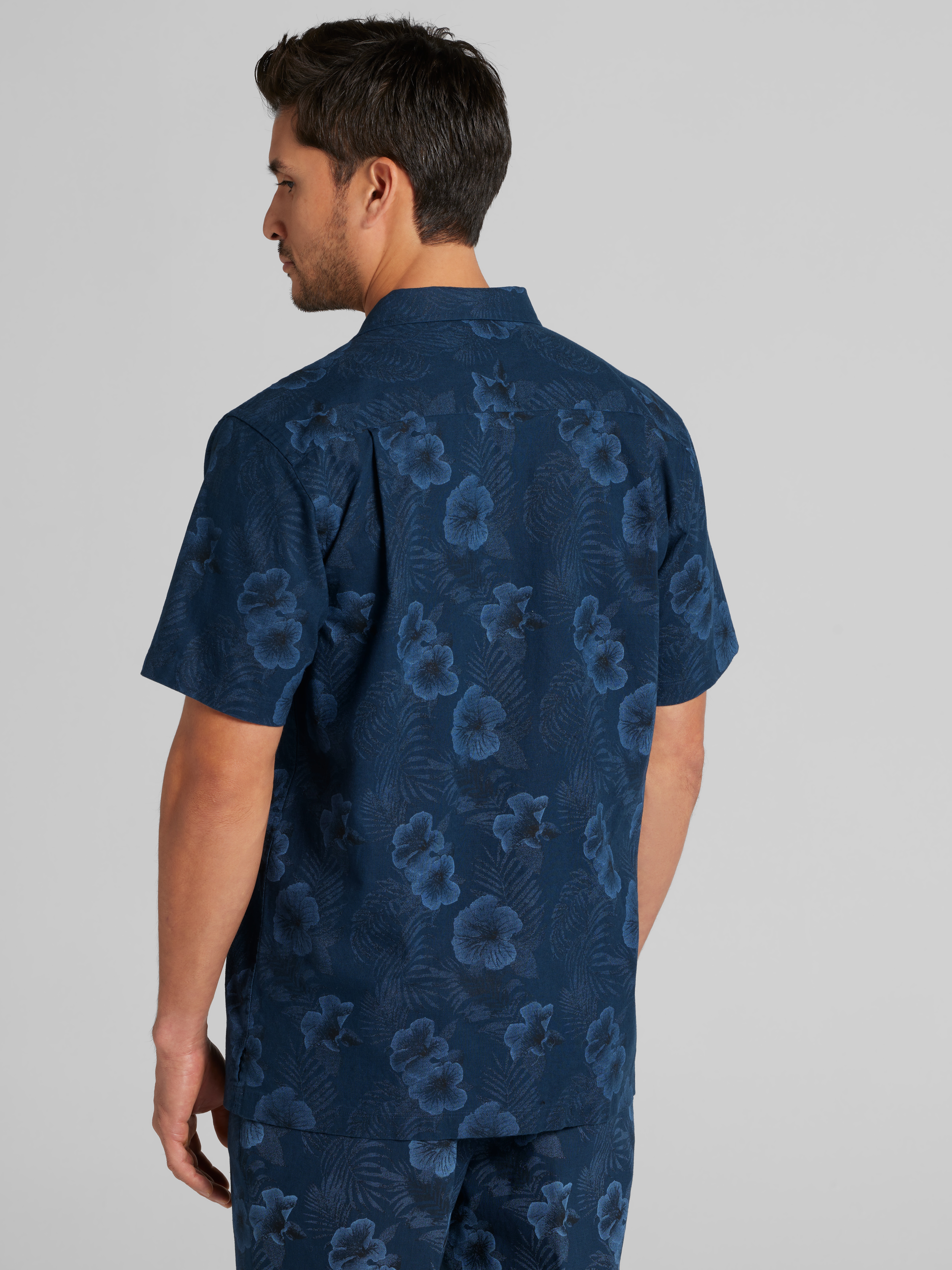 Modern Fit Hibiscus Linen Blend Camp Shirt