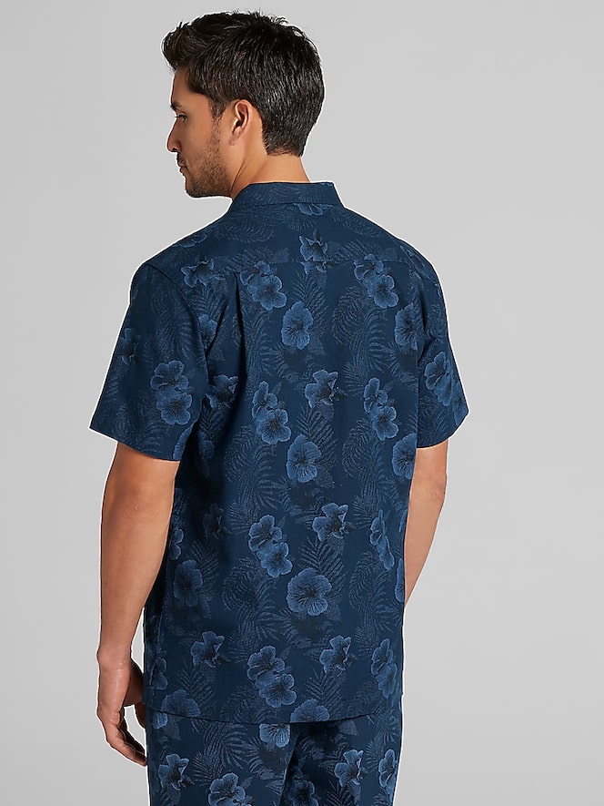 Joseph Abboud Modern Fit Hibiscus Linen Blend Camp Shirt