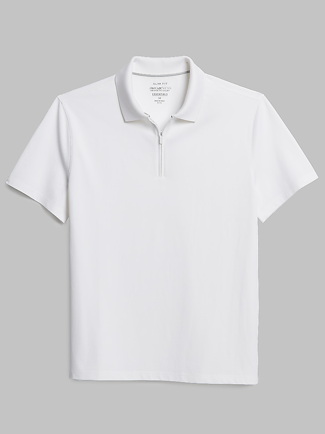 Awearness Kenneth Cole Men's Slim Fit Performance Tech Zip Polo , White