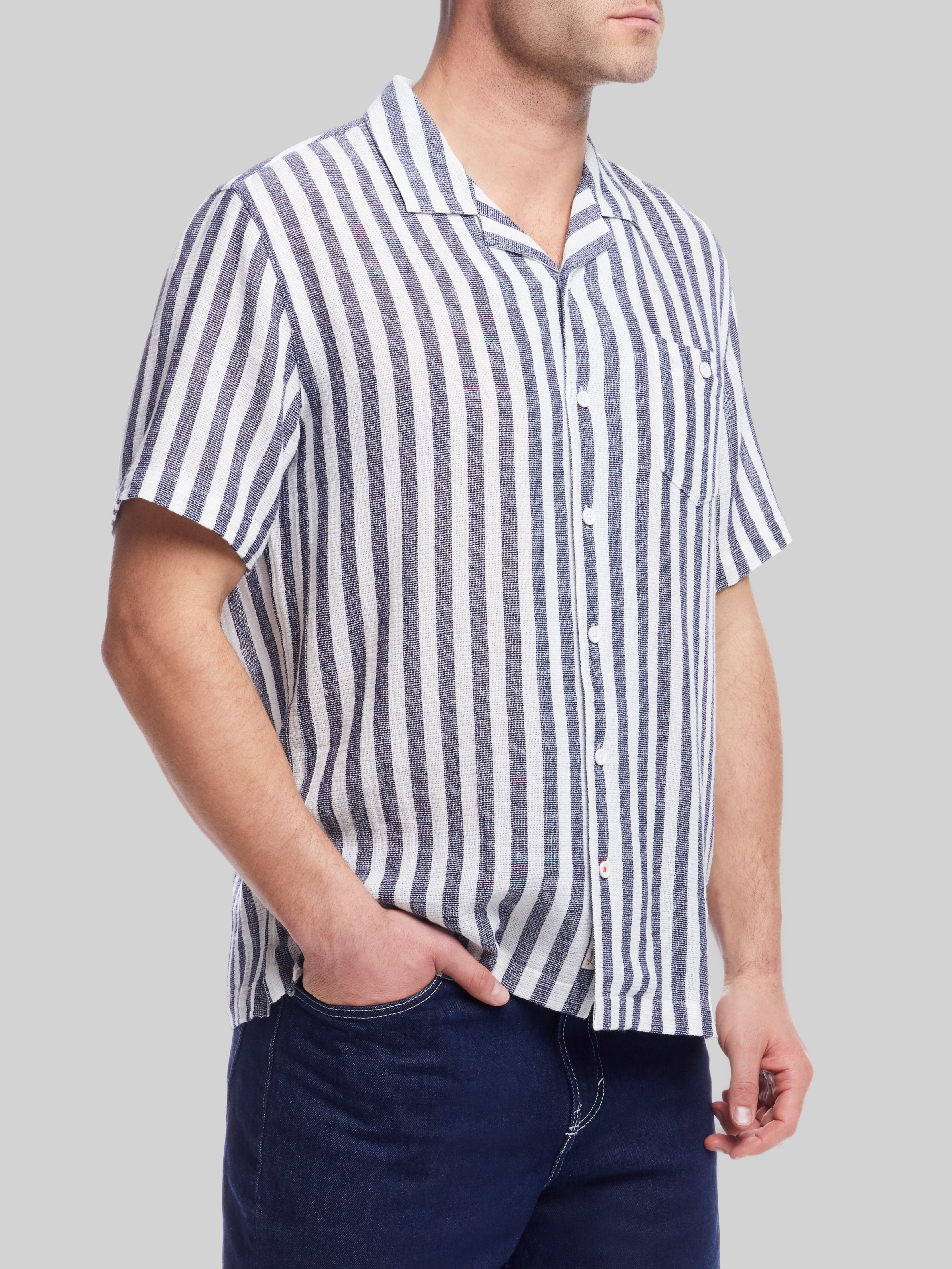 Classic Fit Striped Short Sleeve Camp Shirt