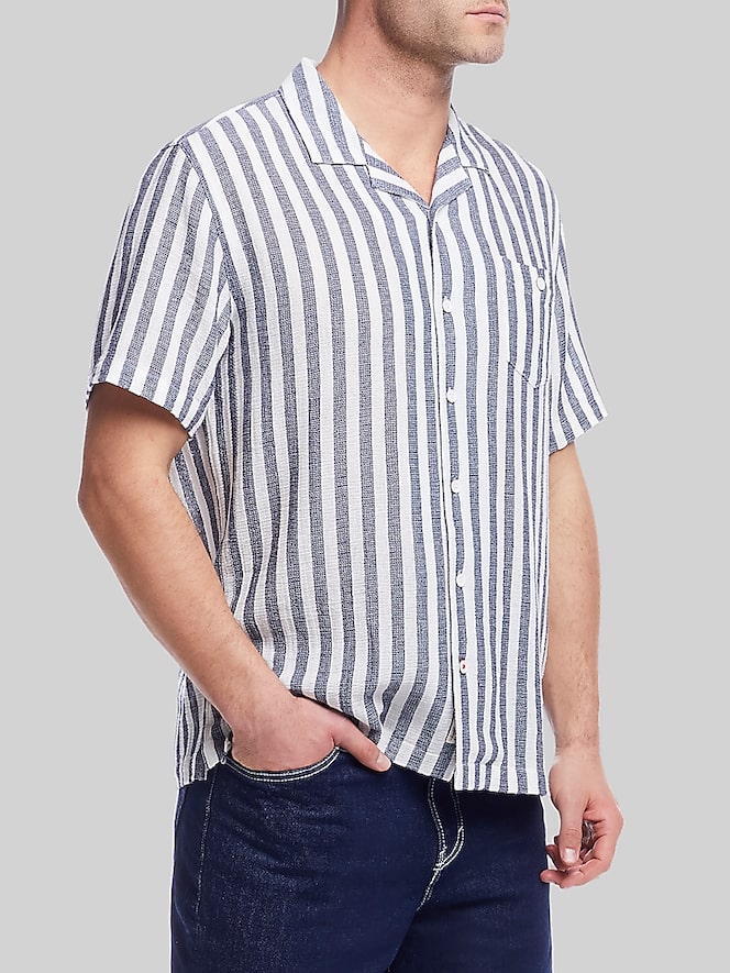 Weatherproof Vintage Classic Fit Striped Short Sleeve Camp Shirt