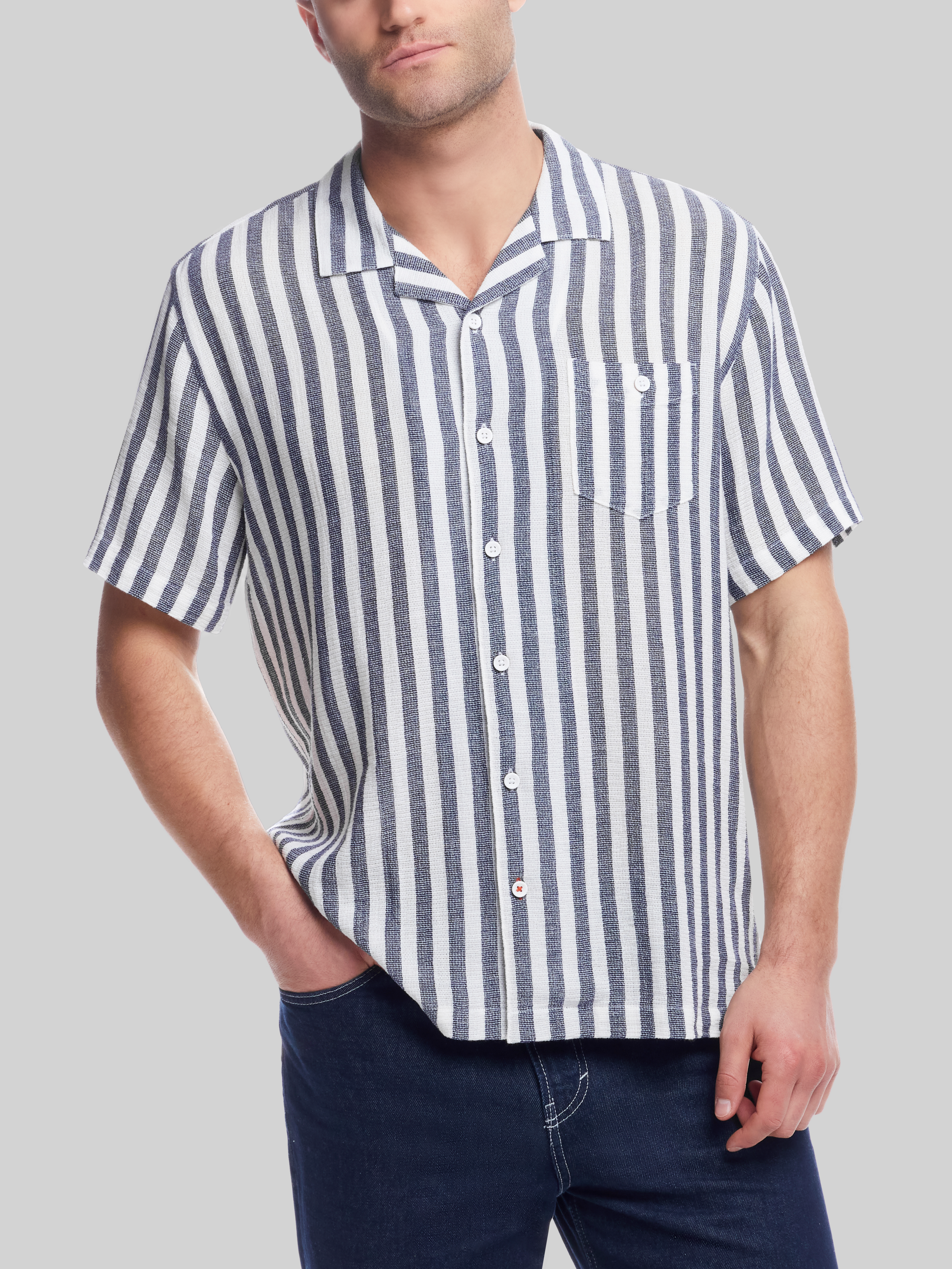 Classic Fit Striped Short Sleeve Camp Shirt