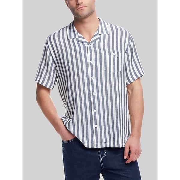 Weatherproof Vintage Men's Classic Fit Striped Short Sleeve Camp Shirt Navy And White - Size: XL TMW6BJD40030