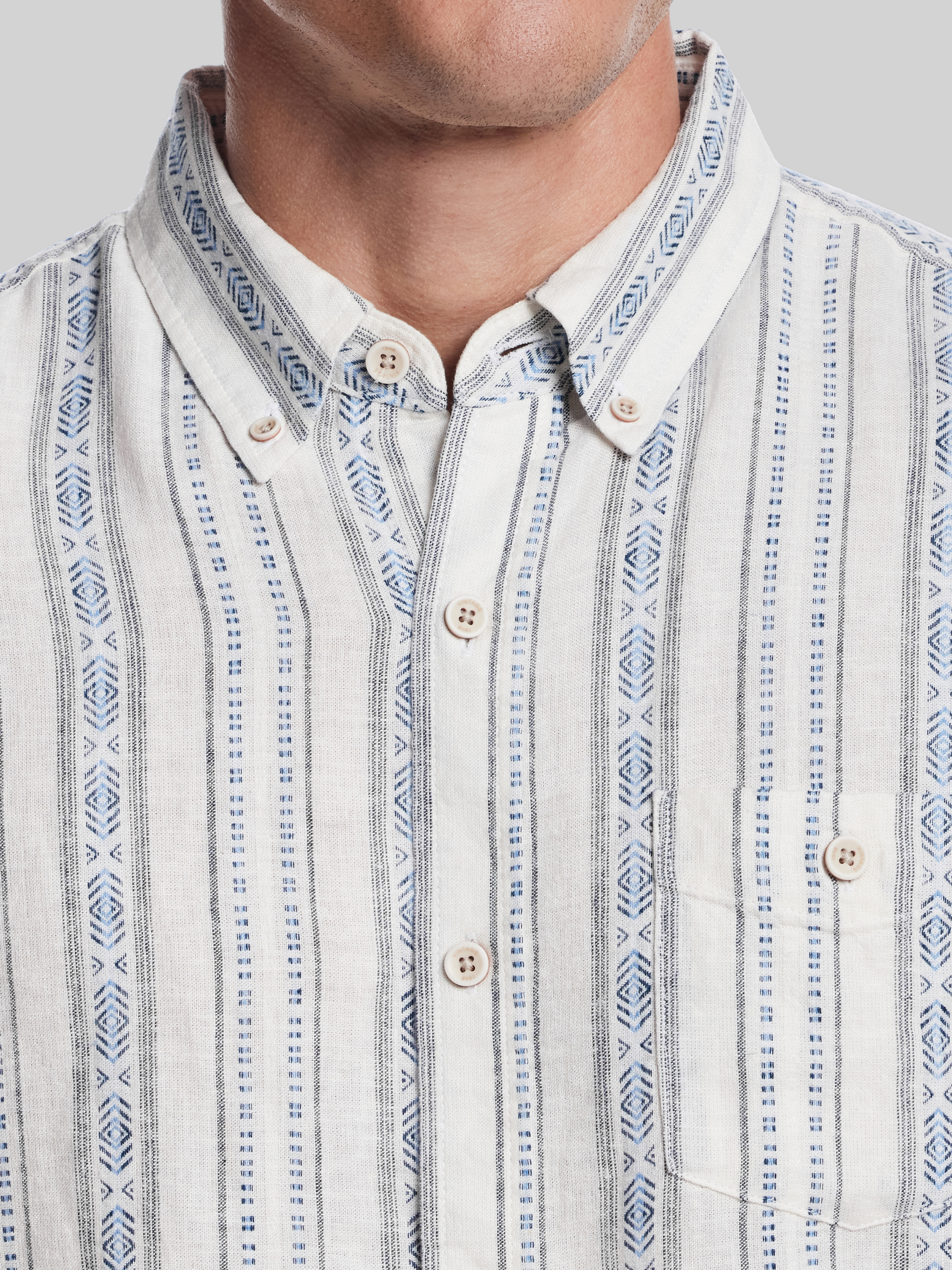 Classic Fit Linen Blend Vertical Dobby Button Up Shirt